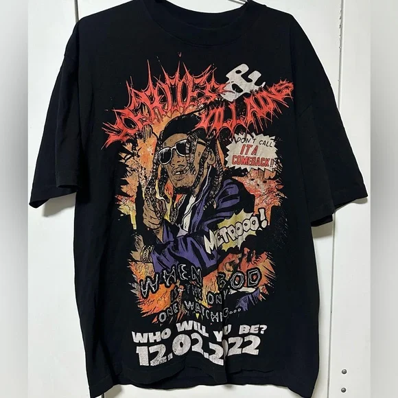トップス HEROES & VILLAINS Metro Boomin Comic Tee Metro Boomin Heroes and Villains Comic Tee Black Size Large (New